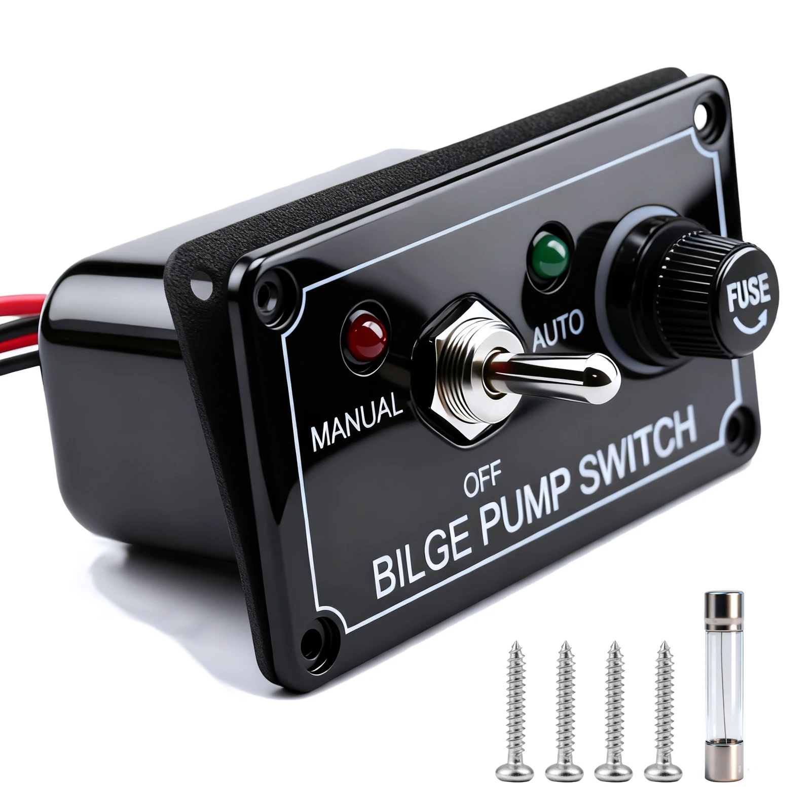 

12V Bilge Pump Control Switch Panel 3 Way Manual/Off/Auto with LED Indicator 5A Fuse for Yacht Camper Truck Marine Boat