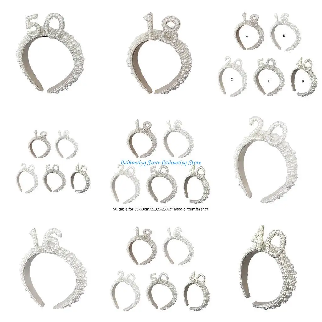 

573B Full Pearls Bridal Headband Number Hair Hoop Bachelorette Party Decorations