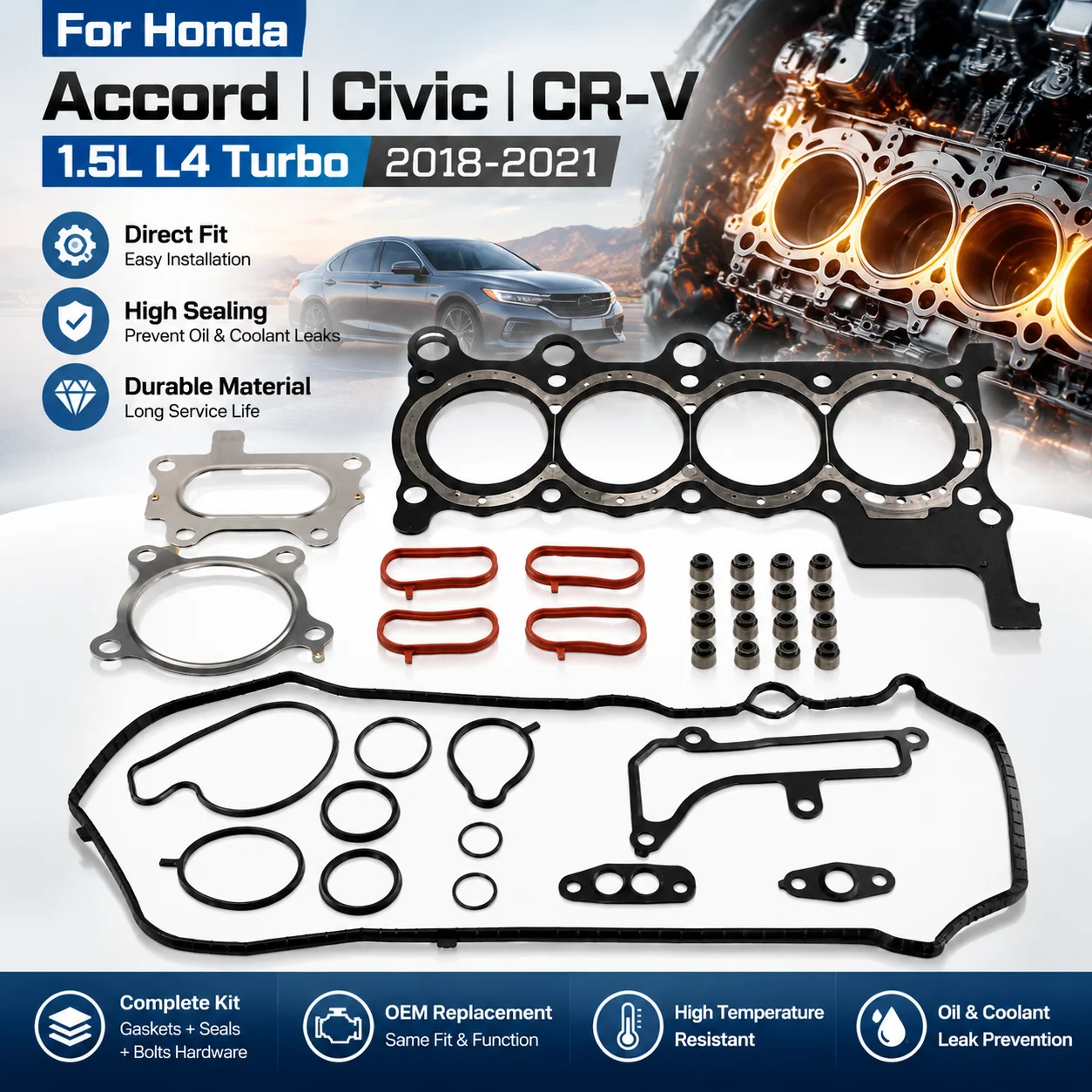 For Honda Accord 2018-2020 Front Engine Splash Shield Under Cover Assembly 1.5T Replacement Underbody Guard Plate Mudguard Protector Durable PP Plastic Direct Fit Easy Install Car Accessories OEM Replacement Part With Screws Clips Kit Premium Heavy Duty