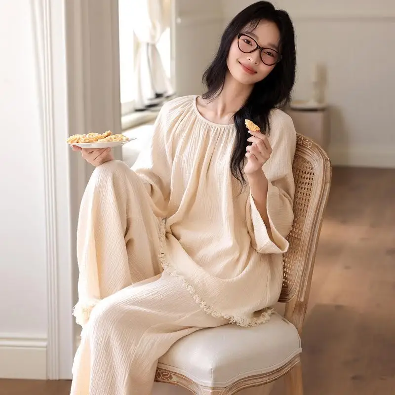 Women's Long Sleeved Long Pant Pajama Set for Students Spring Autumn New Styles Japanese Loose Home Clothes Cotton Two-Piece Set