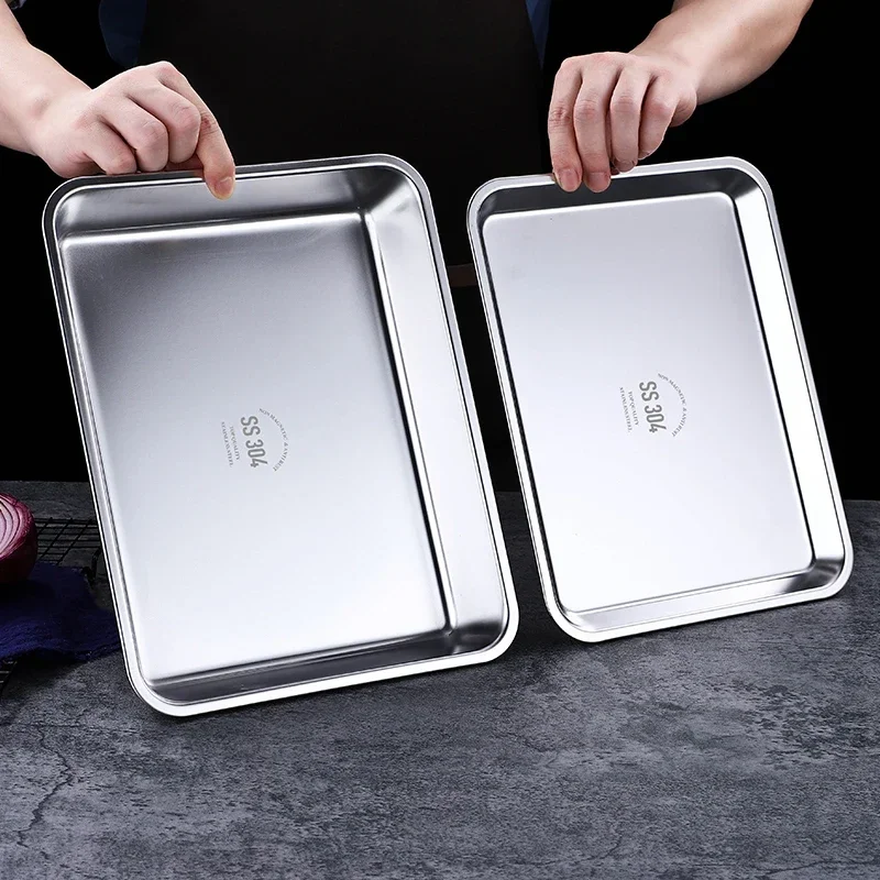 

Extra Thick 304 Stainless Steel Square Plate Flat Bottom Tray Shallow Tray Deepen Towel Tray Oven Plate Steamed Rice Plate