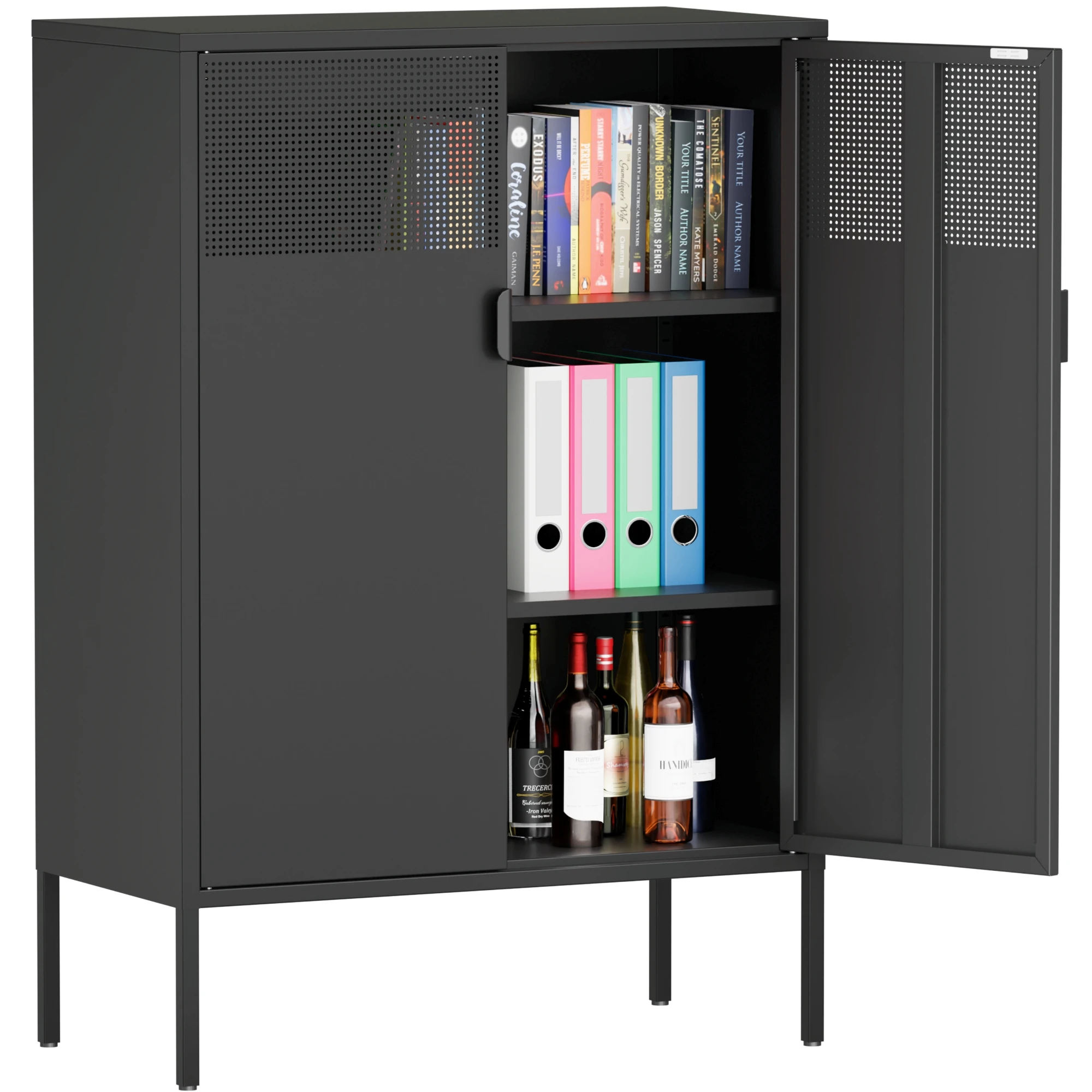 

Black Metal Storage Cabinet, Metal Locker Storage Cabinet with Doors , 3 Tier Steel Office Storage Cabinet,