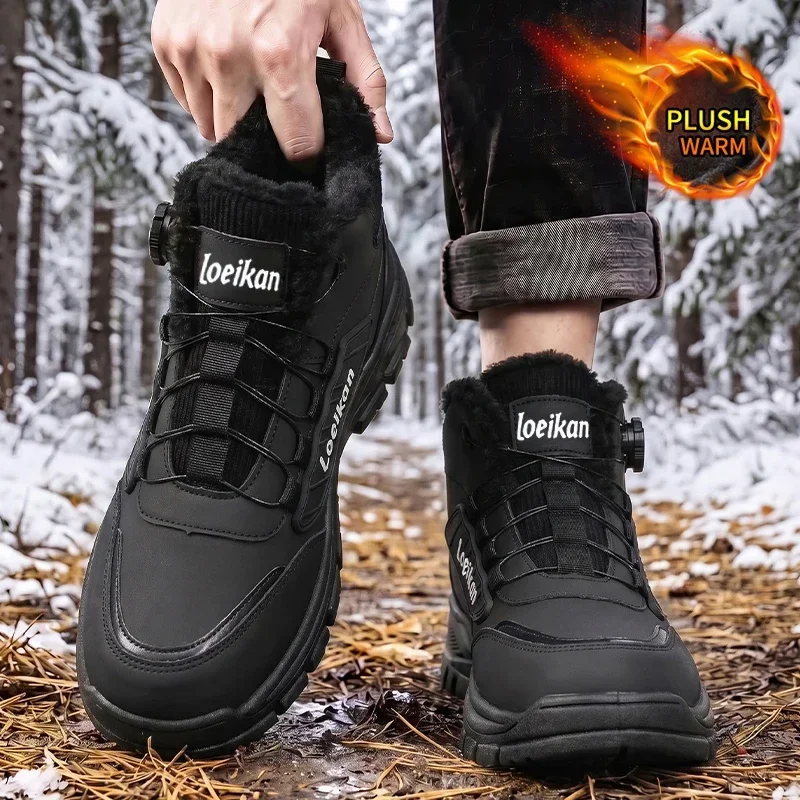 Herren Warme Fleece-Winterstiefel mit Drehverschluss, Hohe Rutschfeste Dicksohlen-Komfortschuhe für die Kalte Jahreszeit und den täglichen Gebrauch in der Stadt – Detail 3