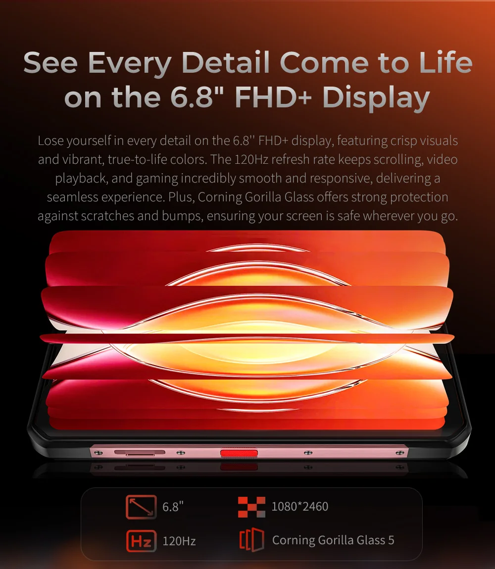 OUKITEL WP56 36GB(12+24)+512GB 5G 16000mAh 45W Schnellladung 6,8“ FHD 120Hz 128dB Lautsprecher 108MP Android 15 Mobiltelefon – Detail 9