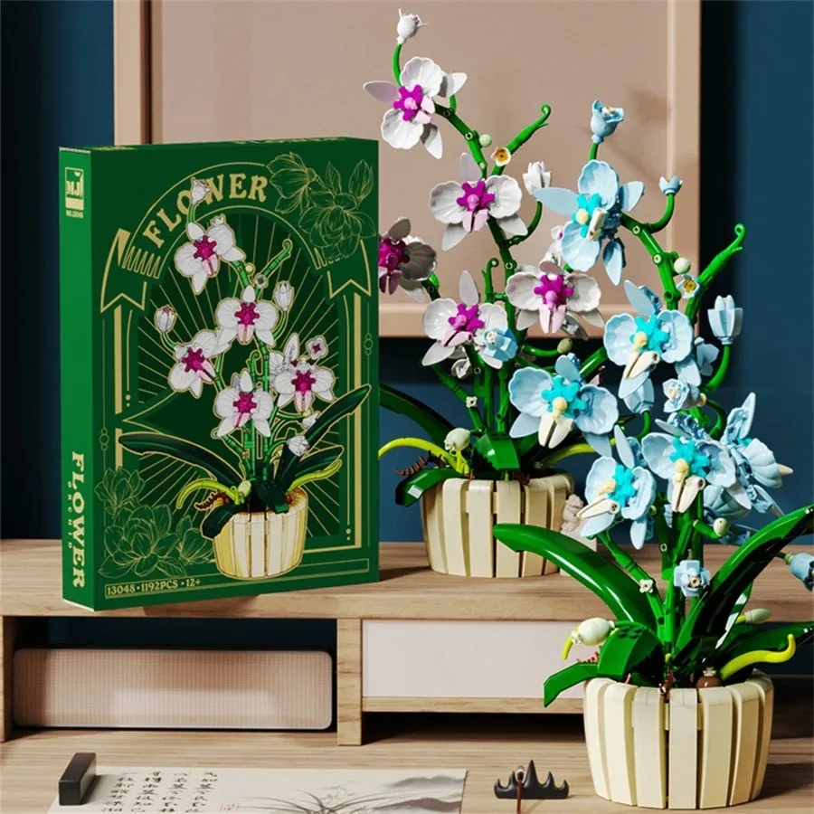 

1192pcs Orchid Building Blocks Bouquet Flower Rose Plant Pink Blue Bricks Kid Model Assembled Toys Romantic Valentine's Day Gift