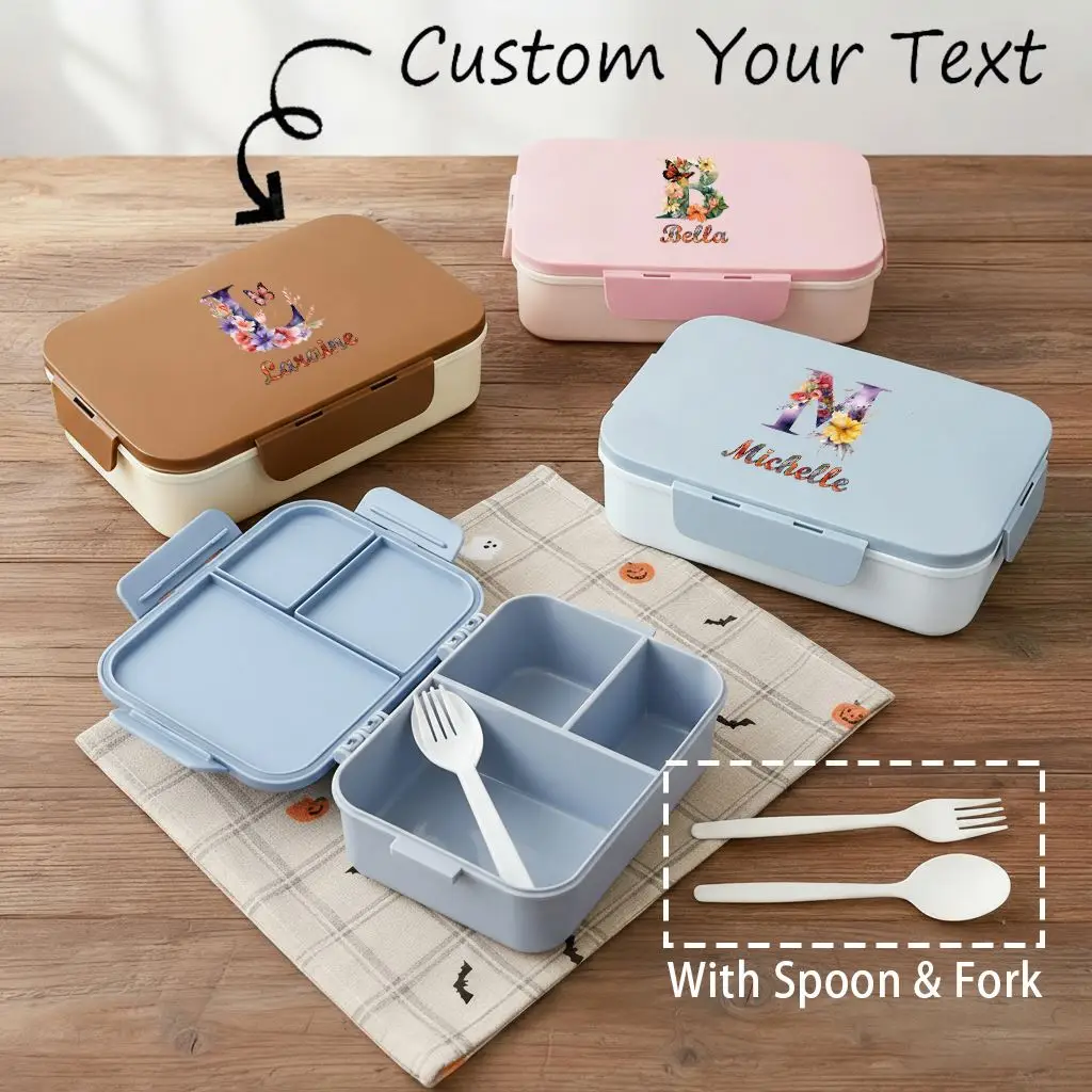 Customized Name Lunch Box Organizer Bento Storage Breakfast Case with Lid Freshness Preservation Tableware for Outdoors