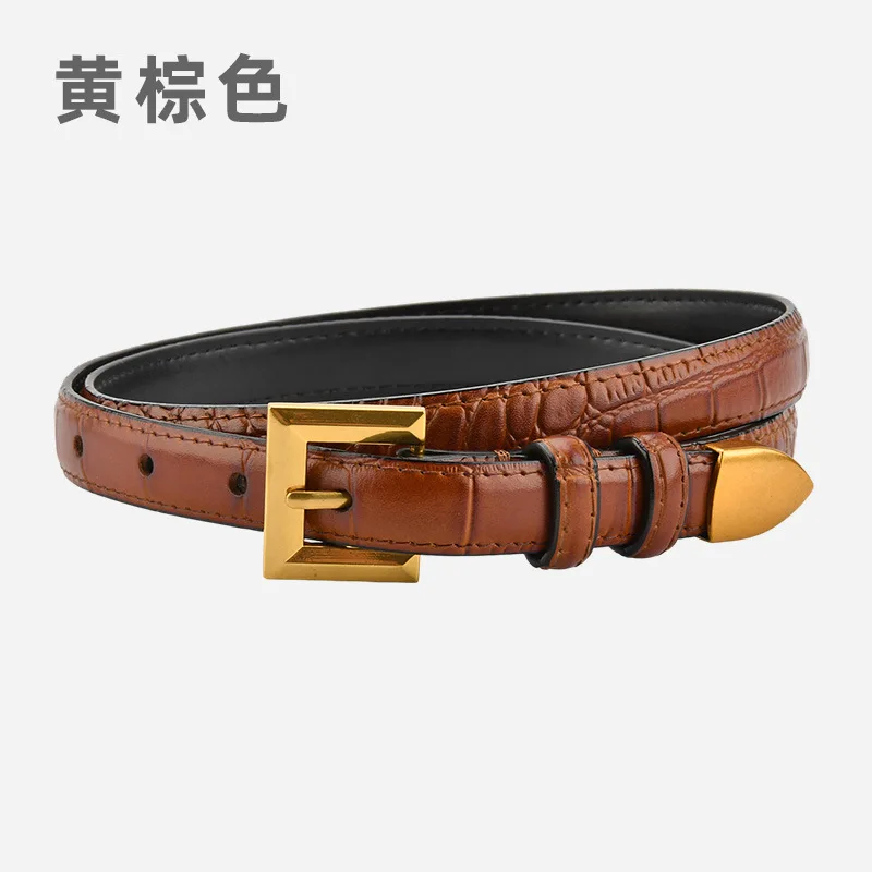 Crocodile pattern genuine leather waist belt, women's simple retro Korean style pants belt, trendy decoration