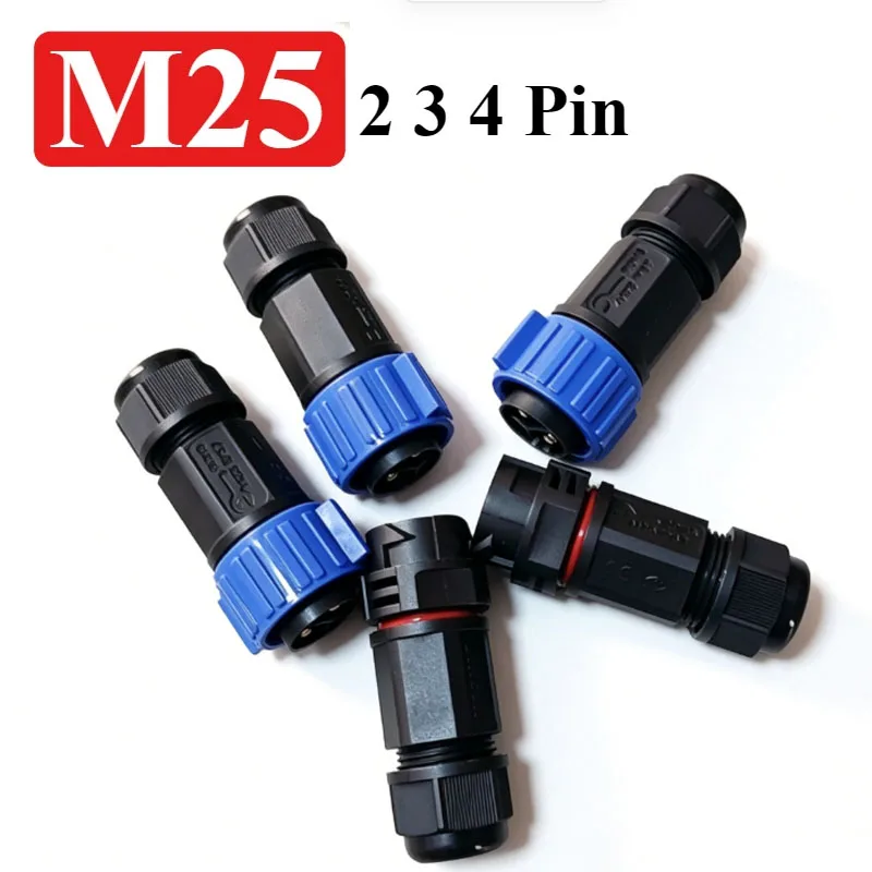 50A M25 Waterproof Connector IP67 2 3 4 Pin Male Female Connectors 6-18mm 300V High Current Docking Solder/Screw Lock Wire Plug