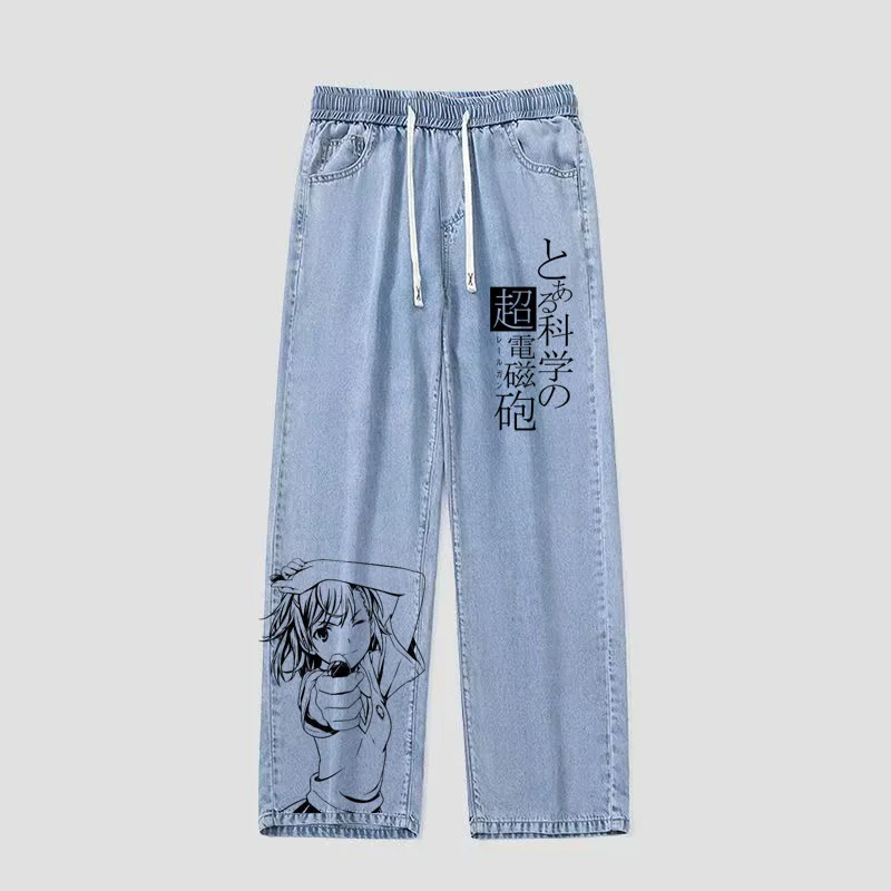

Loose Fit Hand-Painted Denim Jeans Casual Spor Long Trousers Anime Surroundings Middle Waist Japanese Sle for Students