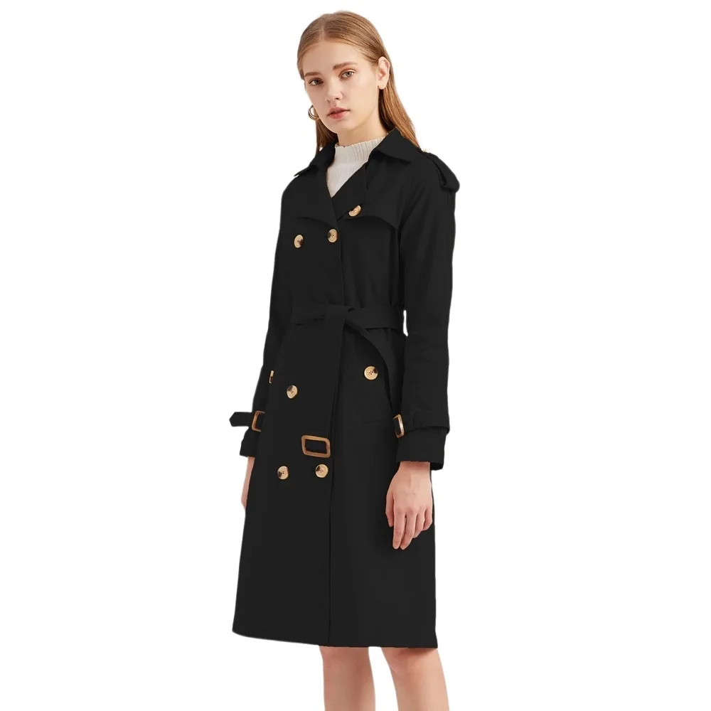 

Elegant Lace Up Autumn Women Trench Coat Double Breasted Pockets Waist-cinching Female Jacket Instagram-Style Outwear For Lady