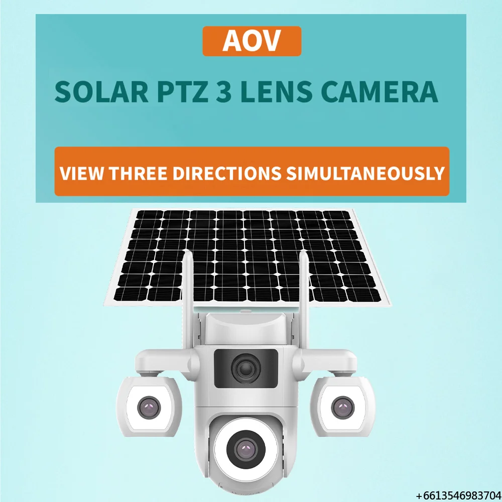 9MP 3 Lens Ai Surveillance Wifi Camera Wireless Outdoor 4G Sim Card Solar CCTV Smart Security PTZ Camera