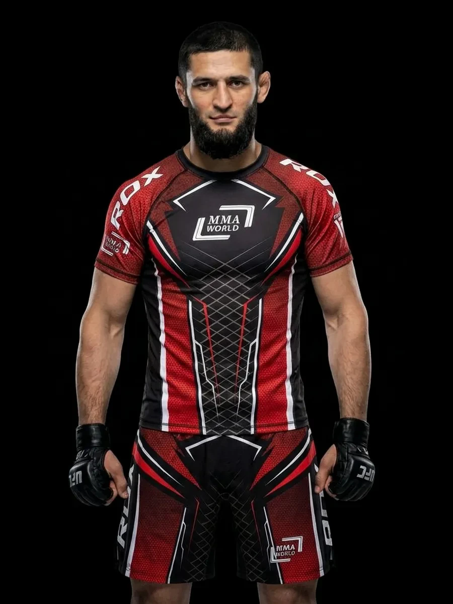 Men's Blue Black Geometric Rash Guard & Shorts Quick Dry MMA Style Compression Sport Set Breathable Athletic Training Uniform