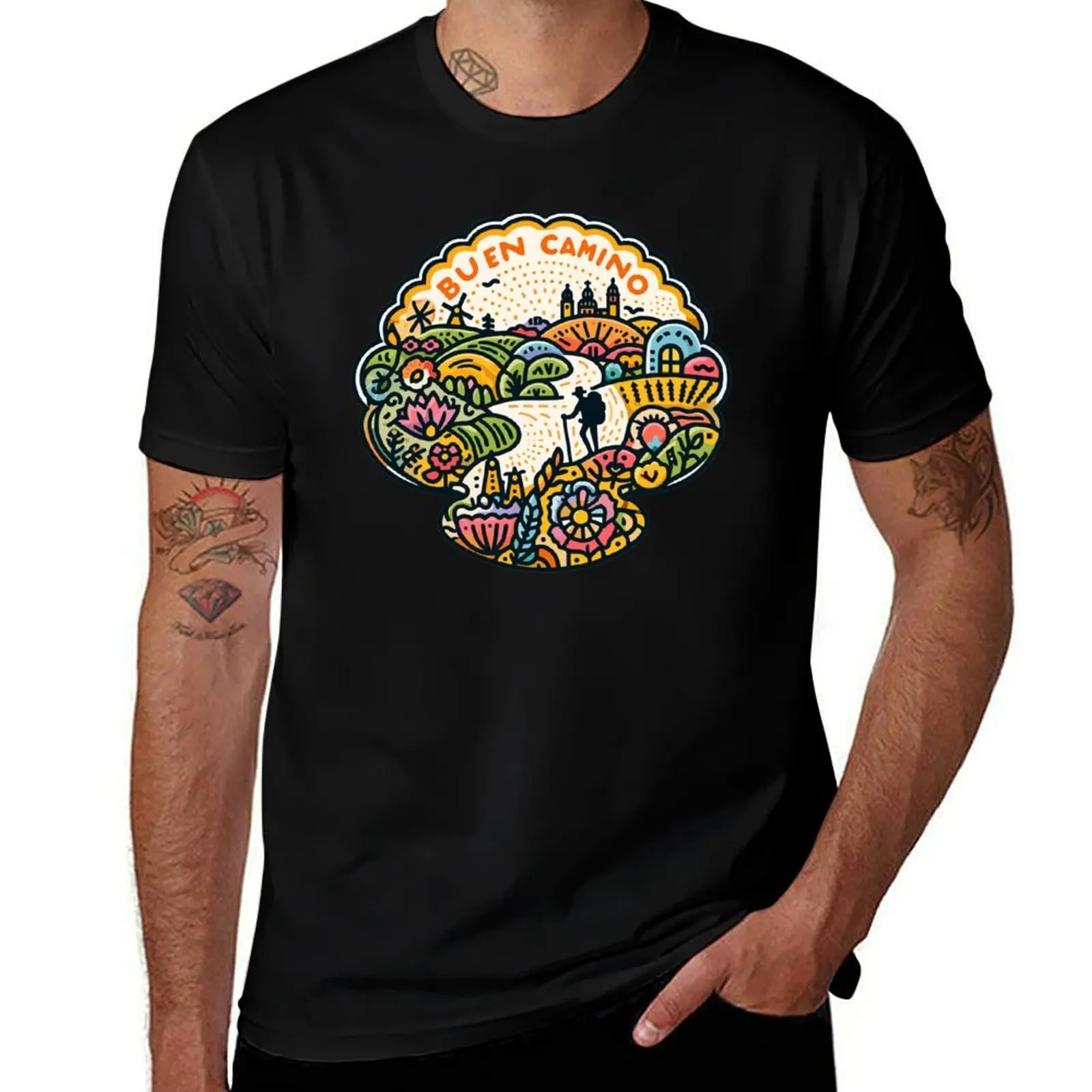 

BUEN CAMINO! Camino de Santiago - Shirt, Hat, Button, Pin, Sticker, etc T-Shirt clothes sweat oversizeds Short sleeve tee men