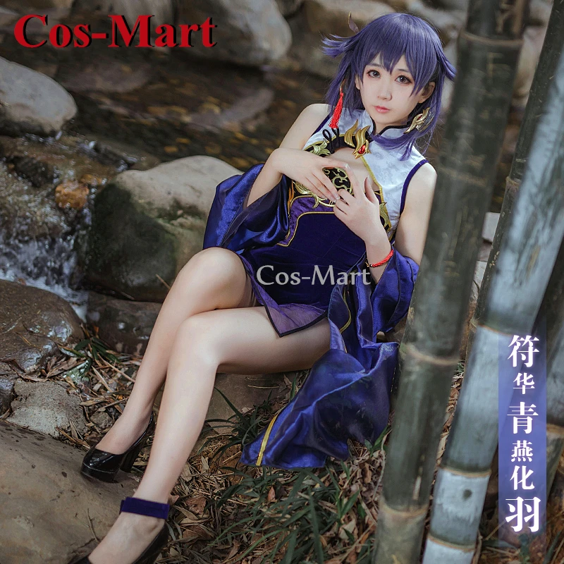 Cos-Mart Hot Game Honkai Impact 3 Fu Hua Cosplay Costume Blue Swallow Change Feathers New Year's Cheongsam Role Play Clothing