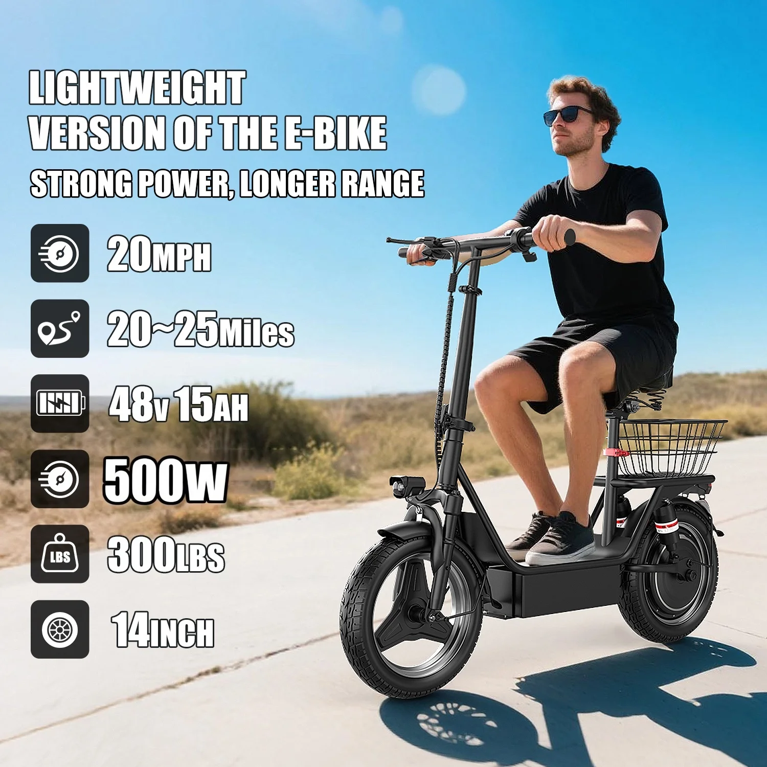 

500W adult electric scooter, 20Mph, 25miles, all-alloy frame, foldable, 48V 15Ah large battery, pet-friendly design.