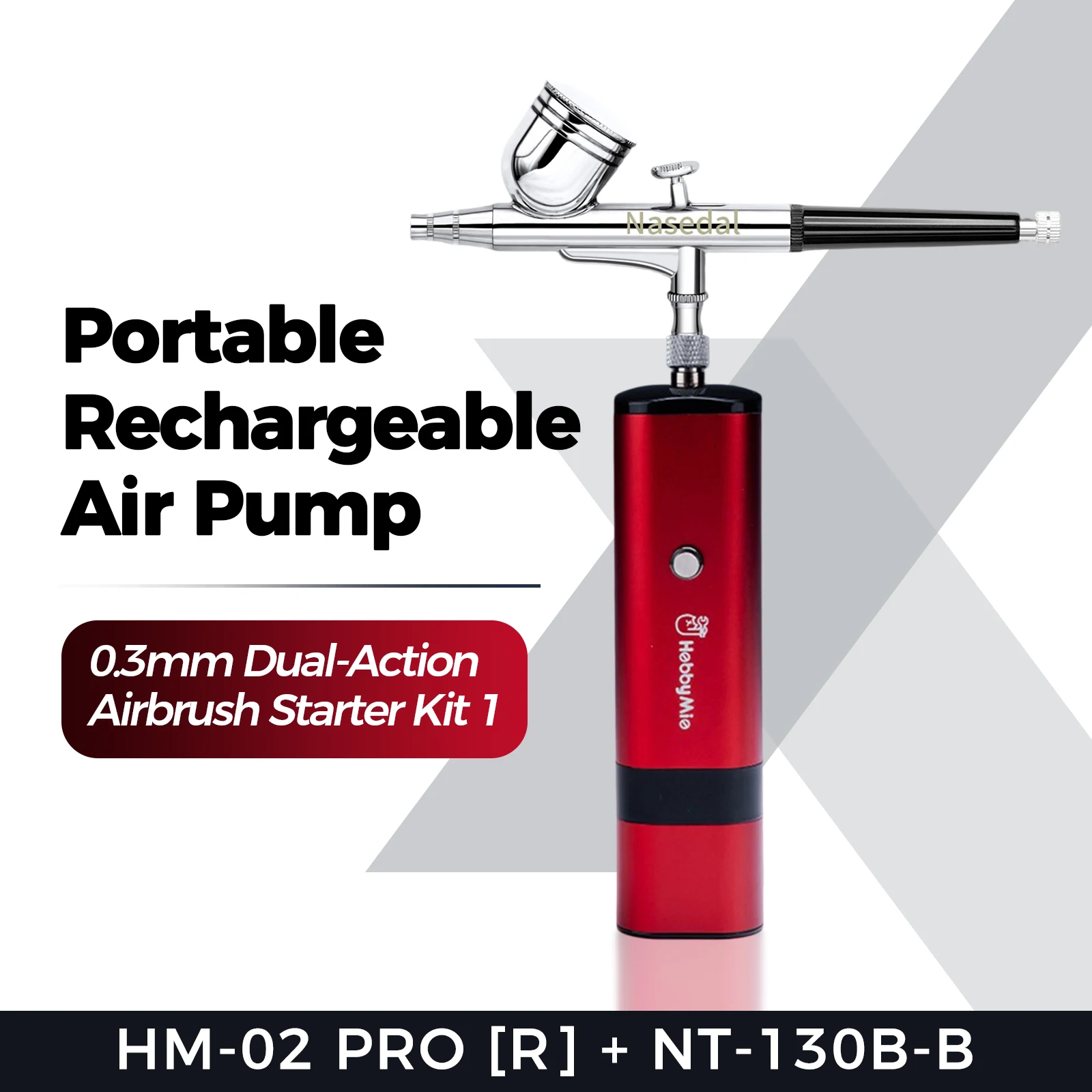 HobbyMio HM-02PRO Oplaadbare Luchtcompressor Airbrush Set met Automatische Stop, Draagbare Pomp voor Gundam Modelbouw, Nagelkunst en Taartdecoratie