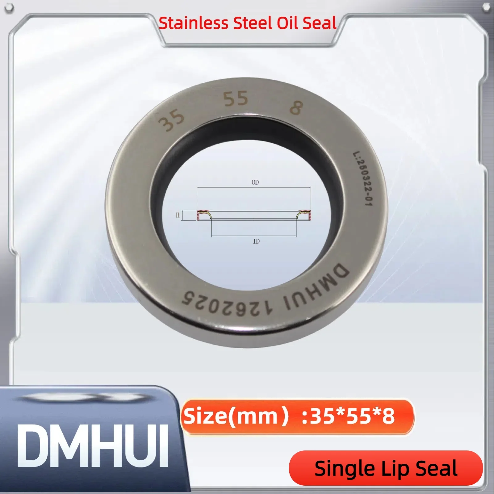

Oil Seal 35x55x8 Single Lip Seal Stainless Steel Oil Seal PTFE SS 35×55×8