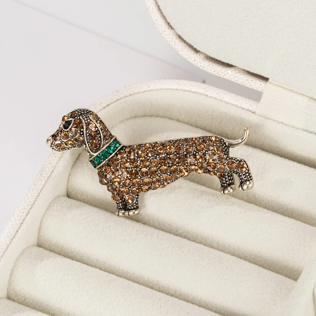 Luxulry Rhinestone Lovely Dog Brooches For Women Men Clothing Suit Accessories Puppy Animal Badge Pins Party Office Jewelry Gift