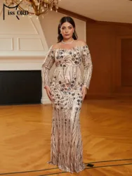 Missord-Robe de soirée sirène à paillettes, manches longues, grande taille, abricot, nouvelle collection