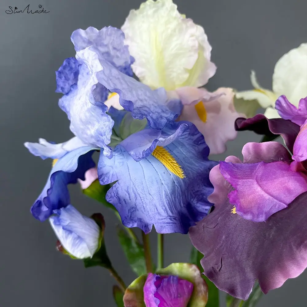 SunMade Luxury Iris with Leaves Silk Artificial Flowers Home Wedding Decoration Garden Decor Flores Artificales Purple Flore