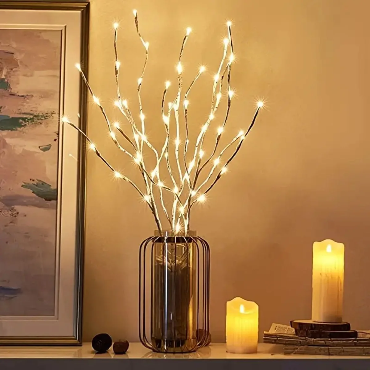 20 LEDS White Birch Branch Lights Battery Operated Fairy Lights Willow Branches for Home Bedroom Inside Outdoor Decoration