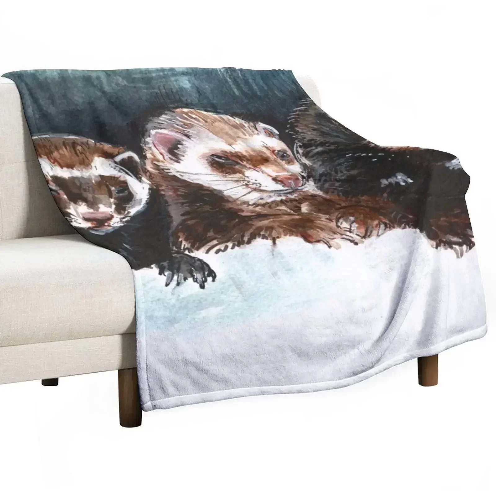 Three Sleepy Ferrets Throw Blanket Custom Soft Big funny gift Blankets