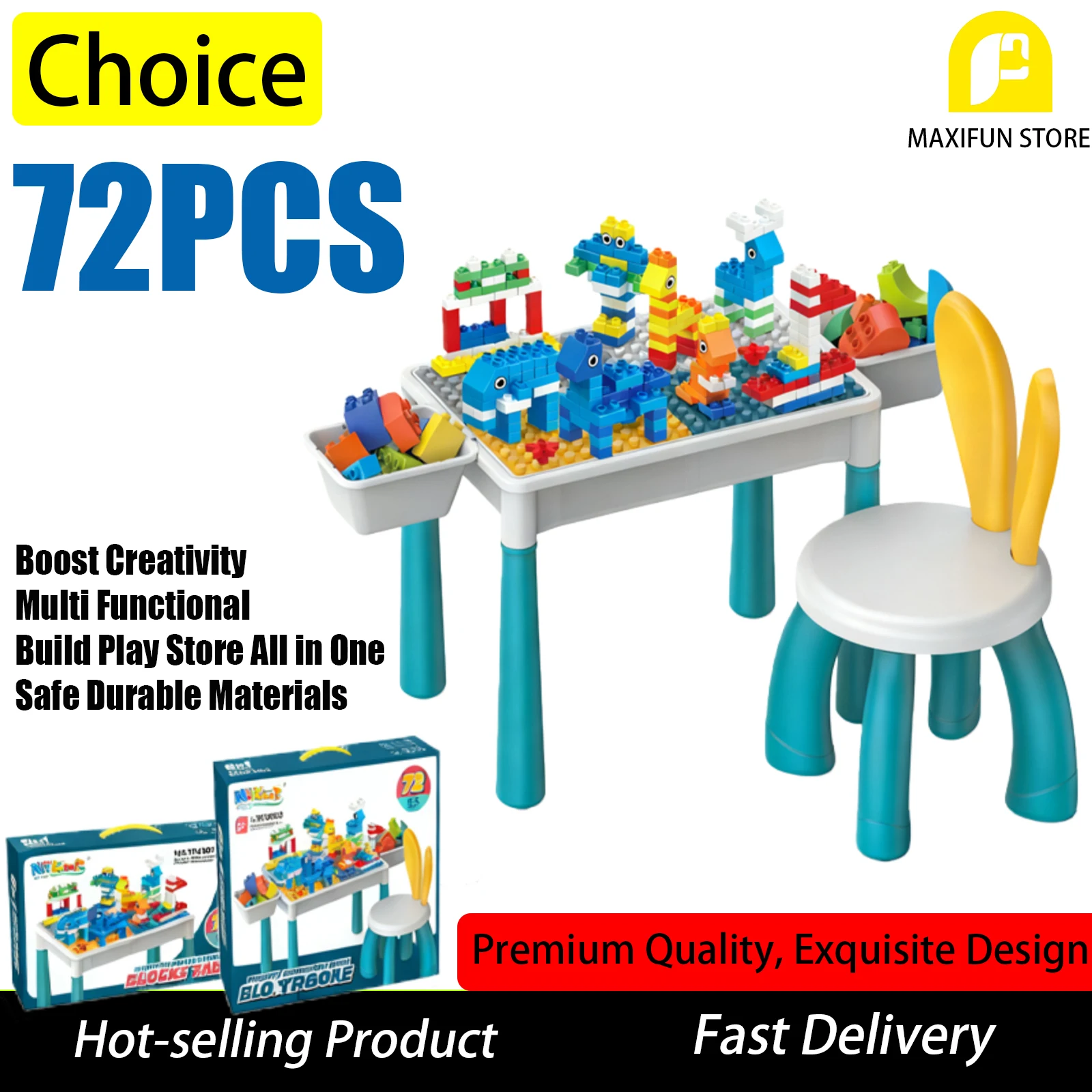 

72PCS Multi Functional Building Blocks Table Storage Educational Building Toy Parent Child Interaction Durable Ideal Gift Kids