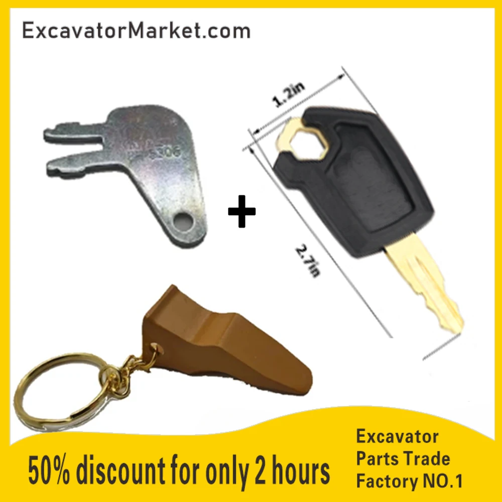 

7pcs 5P8500 8H5306 with bucket teeth Key Chain For Heavy Equipment Keychain F0002 Ignition Key Excavator