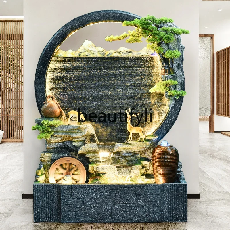 

Water curtain wall, running water screen, living room landscape circulation, water rockery, fountain, feng shui wheel landing07