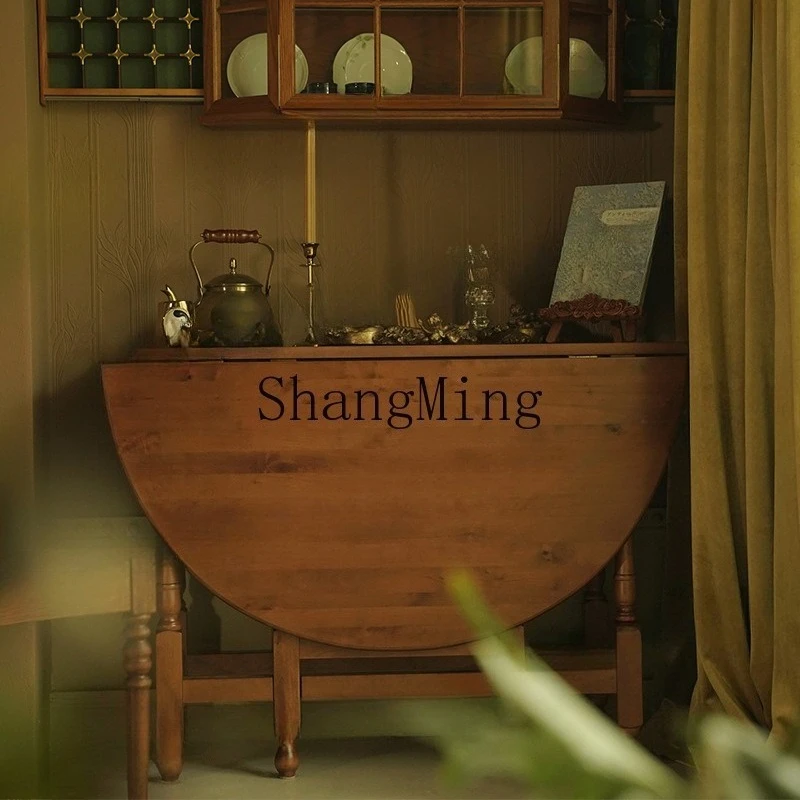 ZYY household solid wood household folding table retro wooden small apartment oval coffee shop table