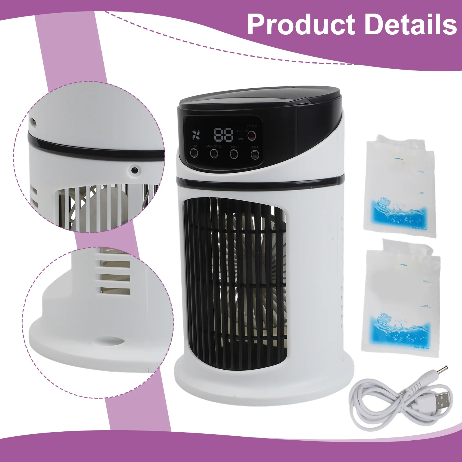 Aria condizionata 5 in 1 Ventola da tavolo Raffreddamento con cubetti di ghiaccio d'acqua per uso domestico Condizionatore d'aria multifunzionale 5 in 1