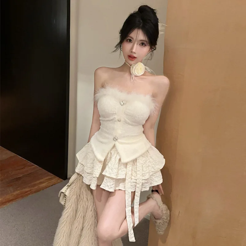 

Женская юбка-тортик Pure Desire Sle с запахом на груди и дизайном с узлом, трансграничный сладкий комплект для всех сезонов