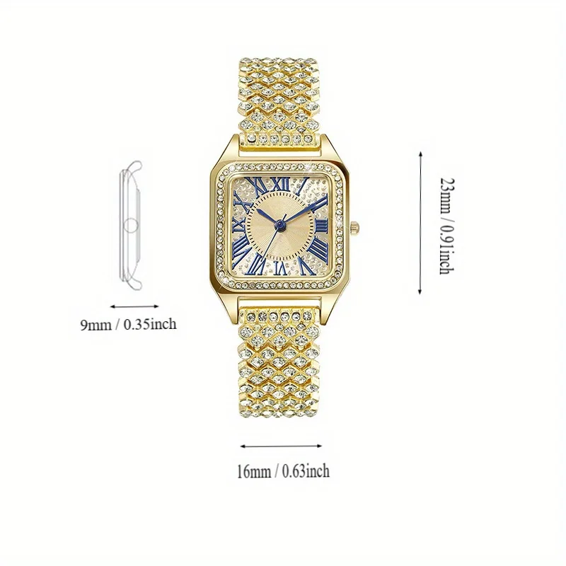 6 buah jam tangan mewah wanita persegi Dial dengan Sparking berlian jam tangan mode wanita dengan gelang manik-manik hadiah terbaik Set untuk wanita