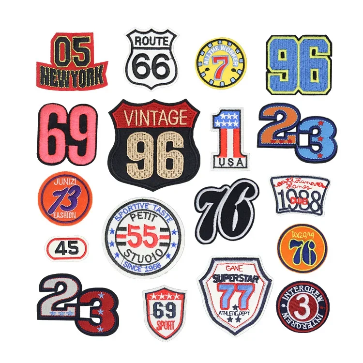 Vintage numer haftowany żelazko na plastry USA pierwszy znaczek cyfrowa etykieta odzieżowa numerowe odznaki DIY materiały krawieckie hurtowo