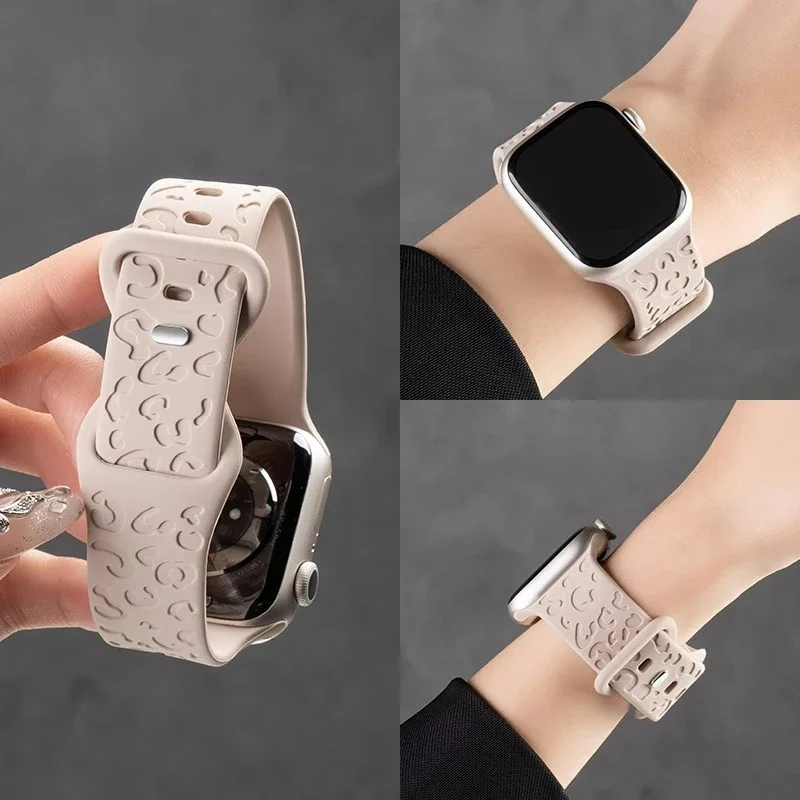 

Ремешки с гравировкой в стиле поп для Apple Watch, ремешок 45 мм, 42 мм, 46 мм, 41 мм, 44 мм, Ultra 2, 49 мм, спортивный силиконовый браслет IWatch Series 9 10 8 7 Se