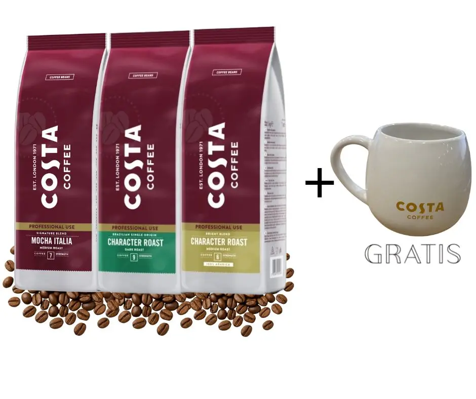 Kawa ziarnista Costa Pro MIX 3x1kg  + Costa Kubek porcelanowy Gratis