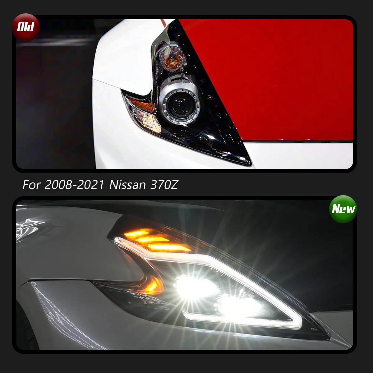 TYPY LED Lens for - 370Z Headlight Assemblies 2008-2019 Featuring Daytime Running Lights and Sequential Turn Signals in sto