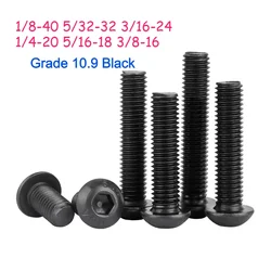 BSW British Standard 1/8 5/32 3/16 1/4 5/16 3/8 Grade 10.9 Black Hexagon Socket Button Head Screw Mushroom Head Hex Bolt