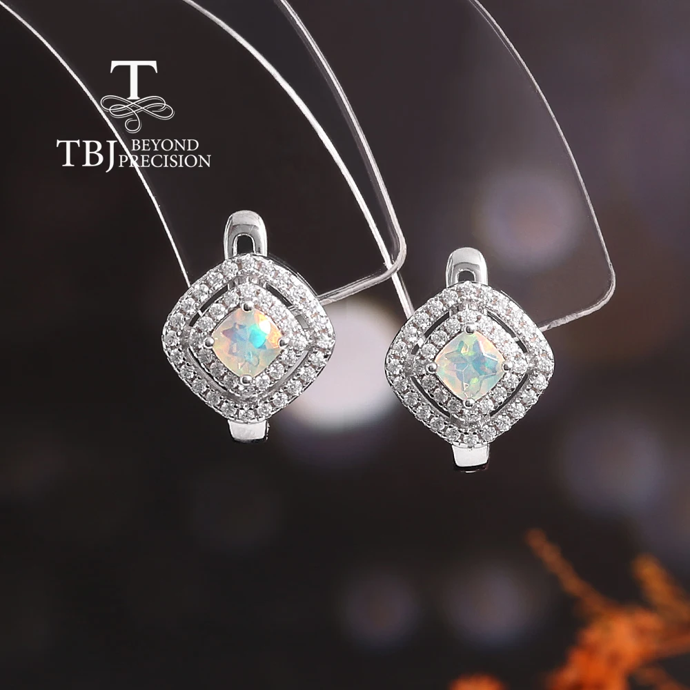 925 sterling silver earrings October Birthstone natural cushion 4.0mm Ethiopia Opal fine jewelry for women's Festival party wear