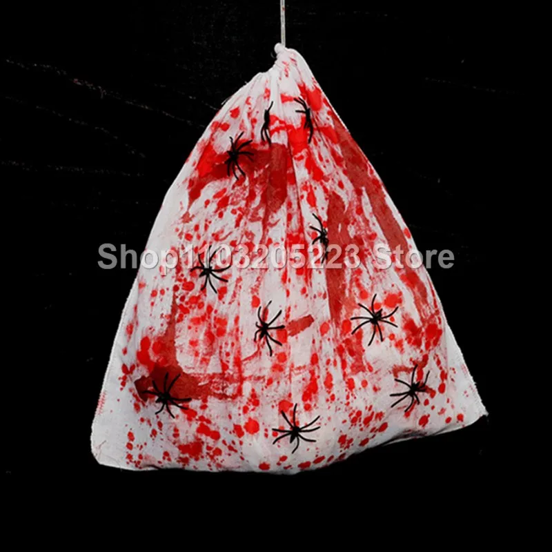 

Halloween decoration black spider blood stain pocket cloth bag horror props haunted house escape room party supplies