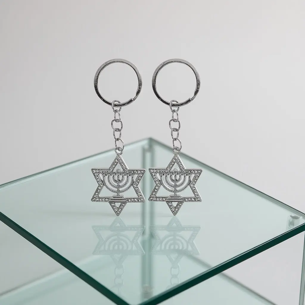 4Pcs Menorah Keychain Hanukkah Star Design Metal Pendant Bag Decoration Useful Keyring Charm for Purse Car Key Chains