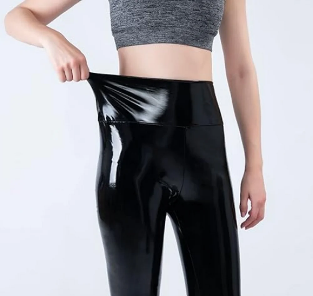 Damskie błyszczące metaliczne legginsy sportowe, jaskrawe spodnie ołówkowe, modne jegginsy fitness, legginsy lustrzane.