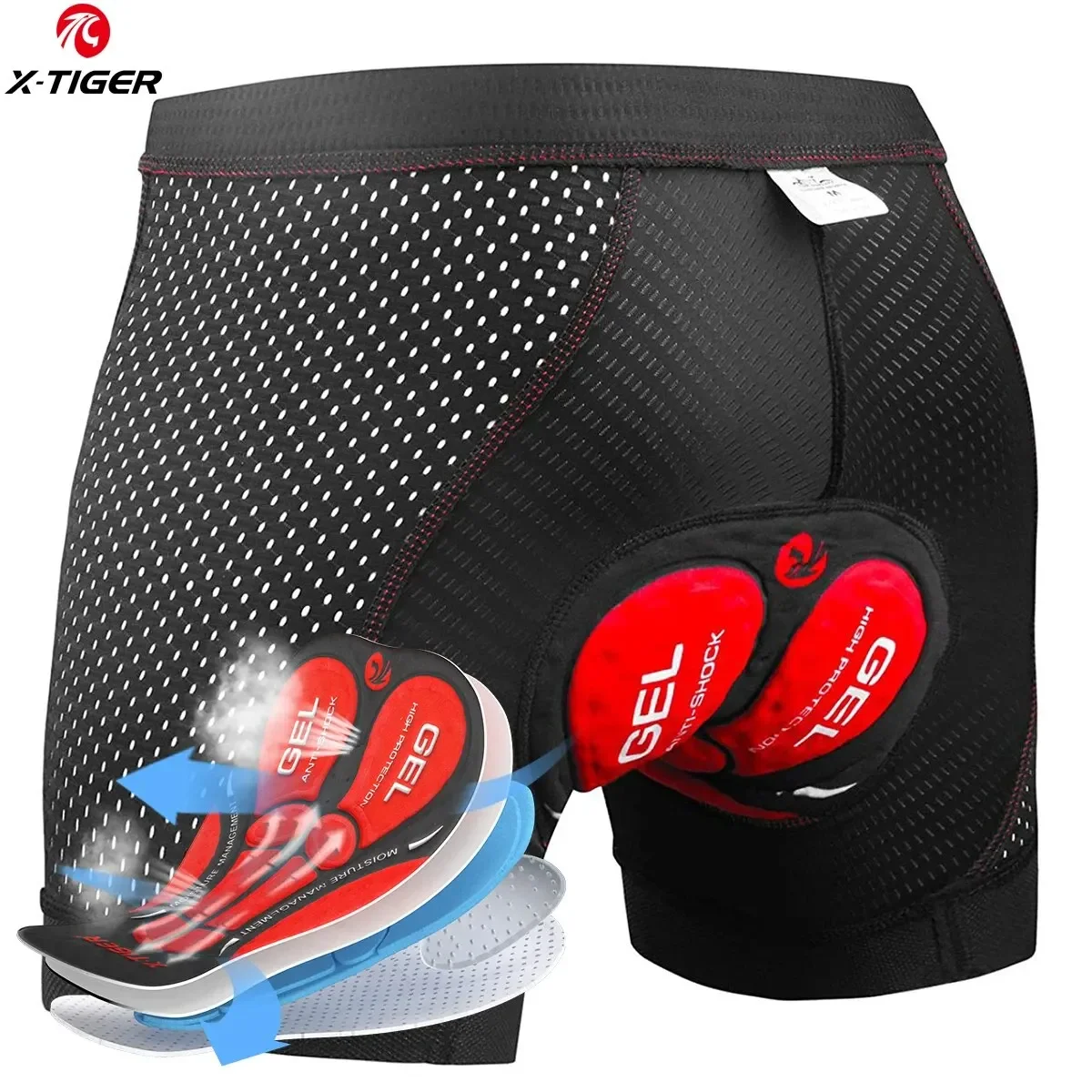 X-TIGER Fahrrad-Unterwäsche MTB Radlerhose 5D Gel Gepolsterte Fahrradhose Stoßdämpfung Atmungsaktive Herren-Radunterwäsche