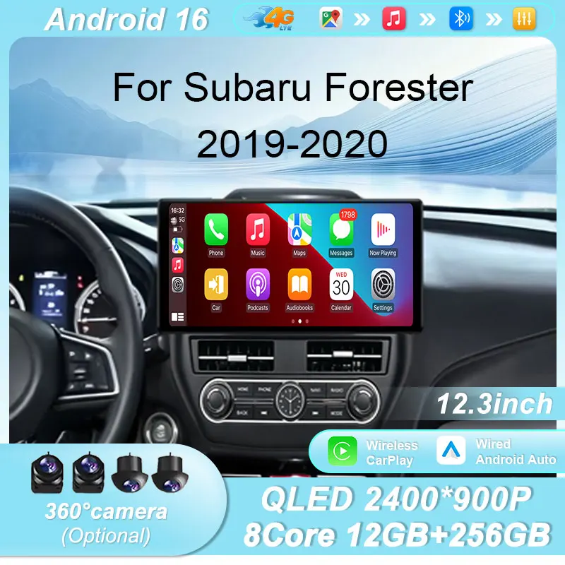 12.3 inch For Subaru Forester 2019‑2020 Car Radio GPS Navi CarPlay Android Auto BT WiFi DSP IPS Touch Screen Head Unit Android16