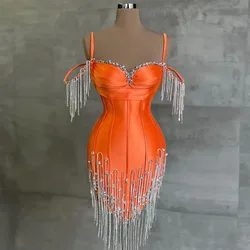 New Arrival Orange Short Prom Dresses Crystals Tassel Sweetheart Women Cocktail Party Evening Gowns Custom Made Free Shipping