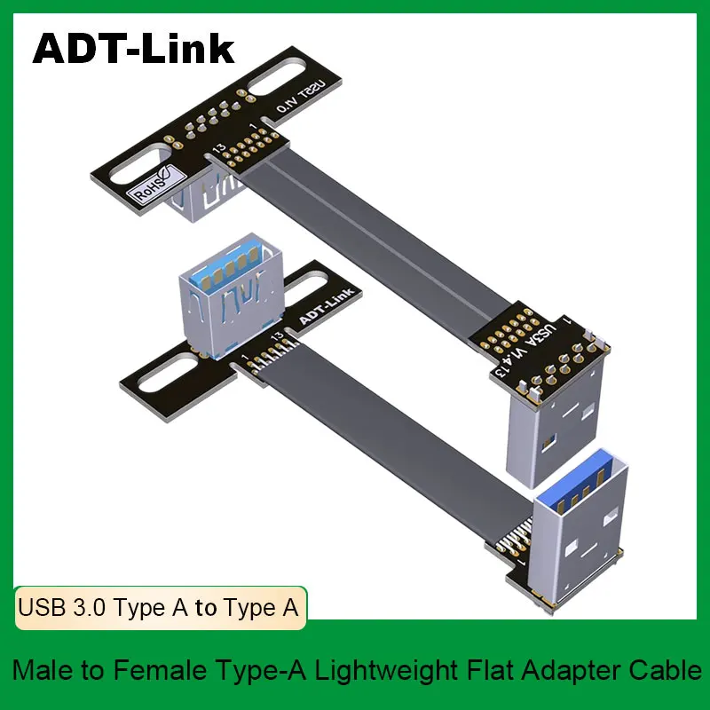

ADT-Link USB 3.0 между мужчинами и женщинами, плоский переходной кабель типа A, угловой удлинительный кабель с двойным изгибом для источника питания USB, передача AV