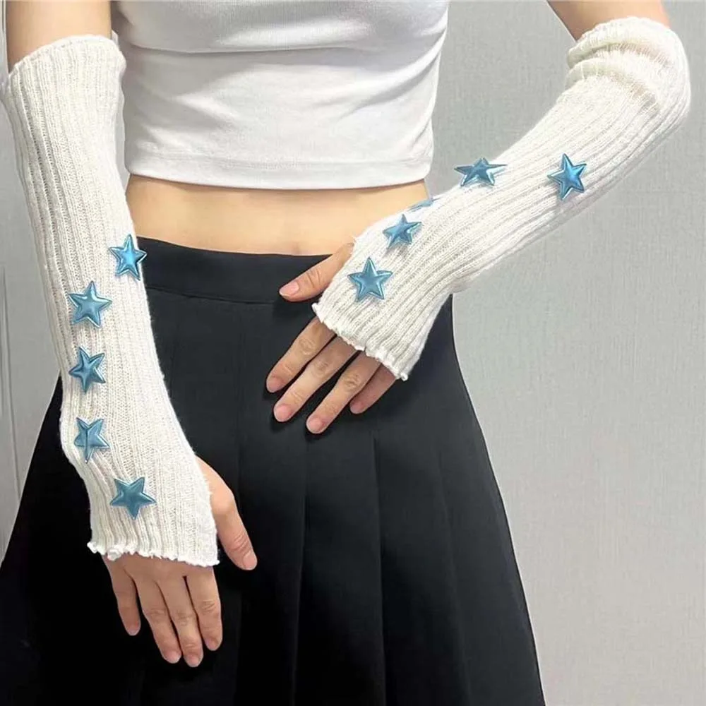 Y2k estrela decoração braço capa legal meninas meia palma mais quente punho longo outono inverno malha mangas sem dedos acessórios de roupas