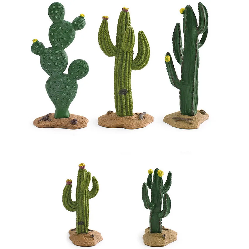 5Pcs Cactus Figurine Garden Plant Decor Simulation Soild PVC Figure Flower Pot Miniature Photograph Props