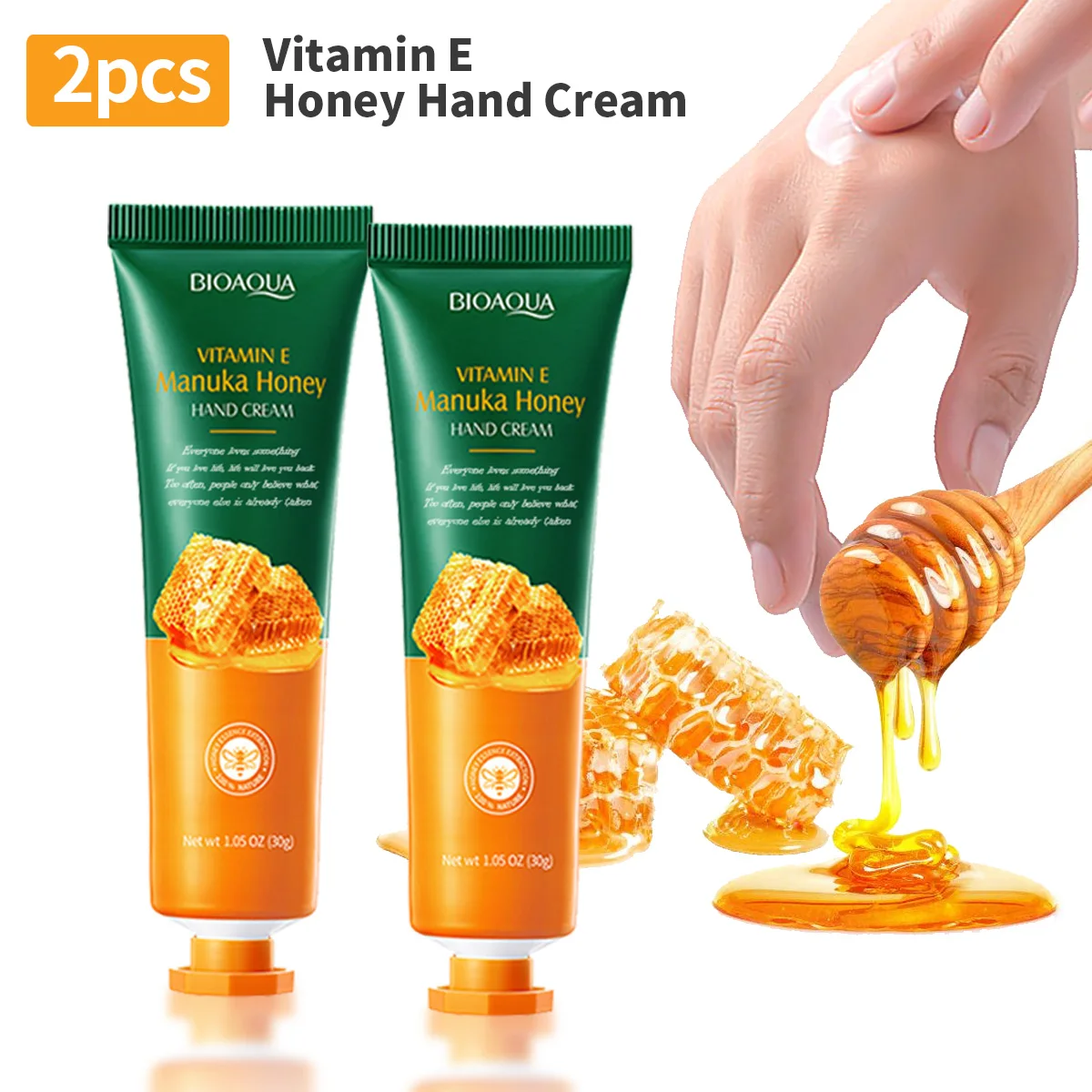 2 Stück/Vitamin E-Honig-Handcreme, feuchtigkeitsspendende und nährende tragbare Handcreme für trockene und feuchtigkeitsspendende Haut im Herbst und Winter