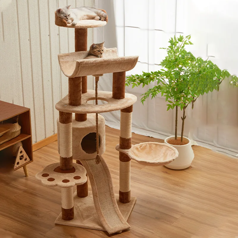 Manufacturer in stock large wooden nest cat tree integrated climbing rack scratching post pet supplies climbing